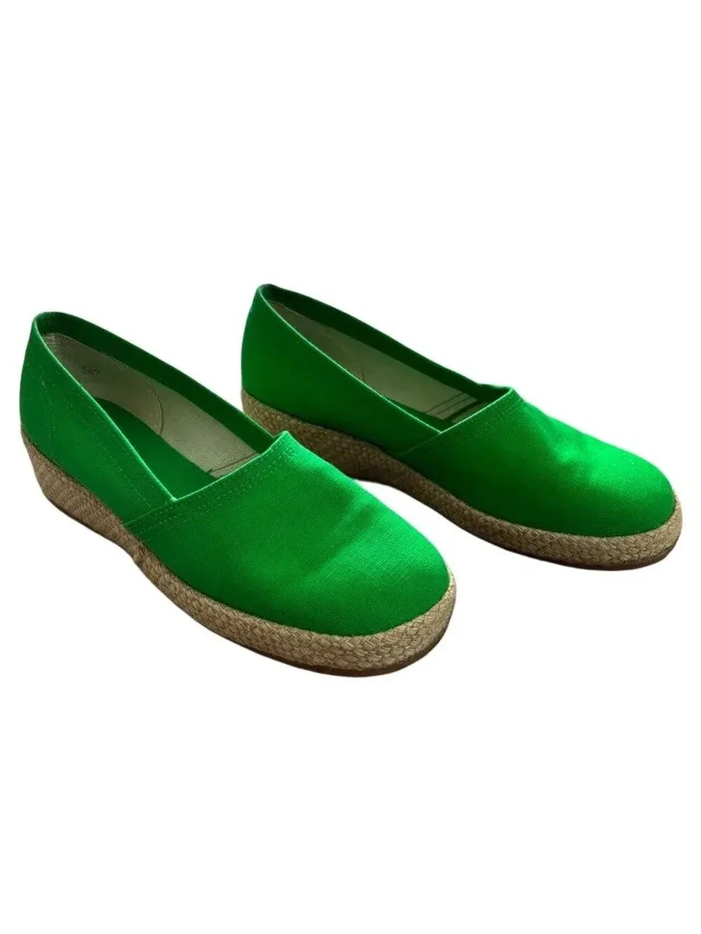 VTG SEARS Slip On Platform Wedge Espadrilles in Kelly Green  60s 70s  SZ 8.5